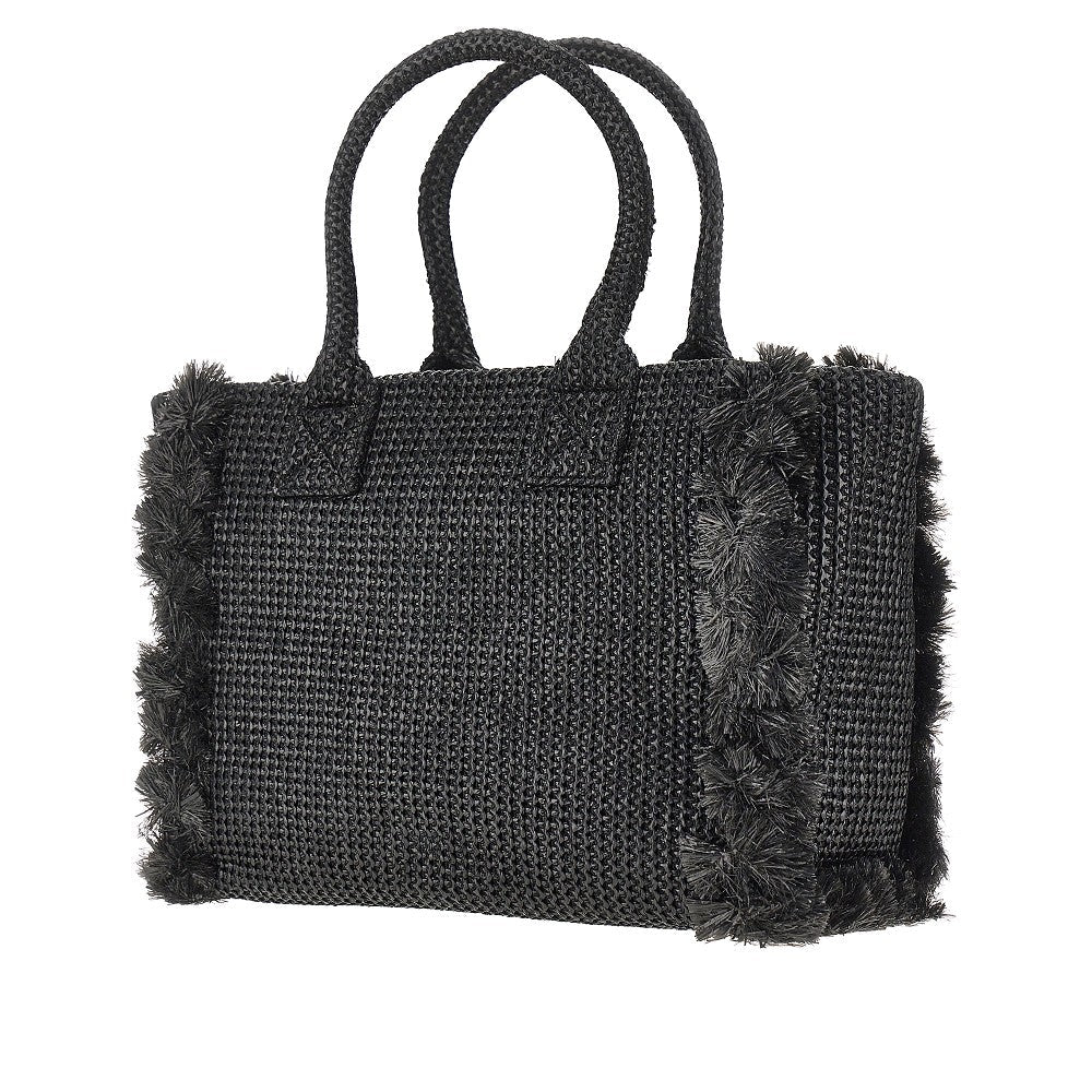 PINKO OS faux raffia shopping bag with logo