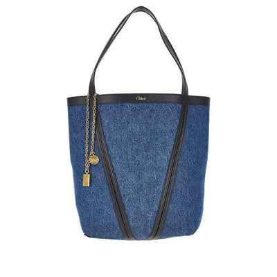denim medium chloé spin tote bag