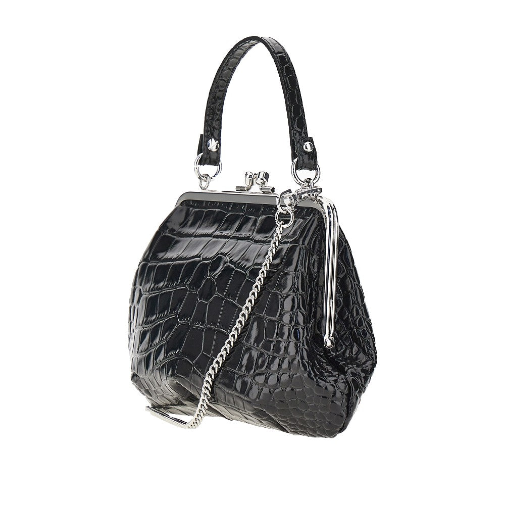 croco-print leather granny frame mini bag