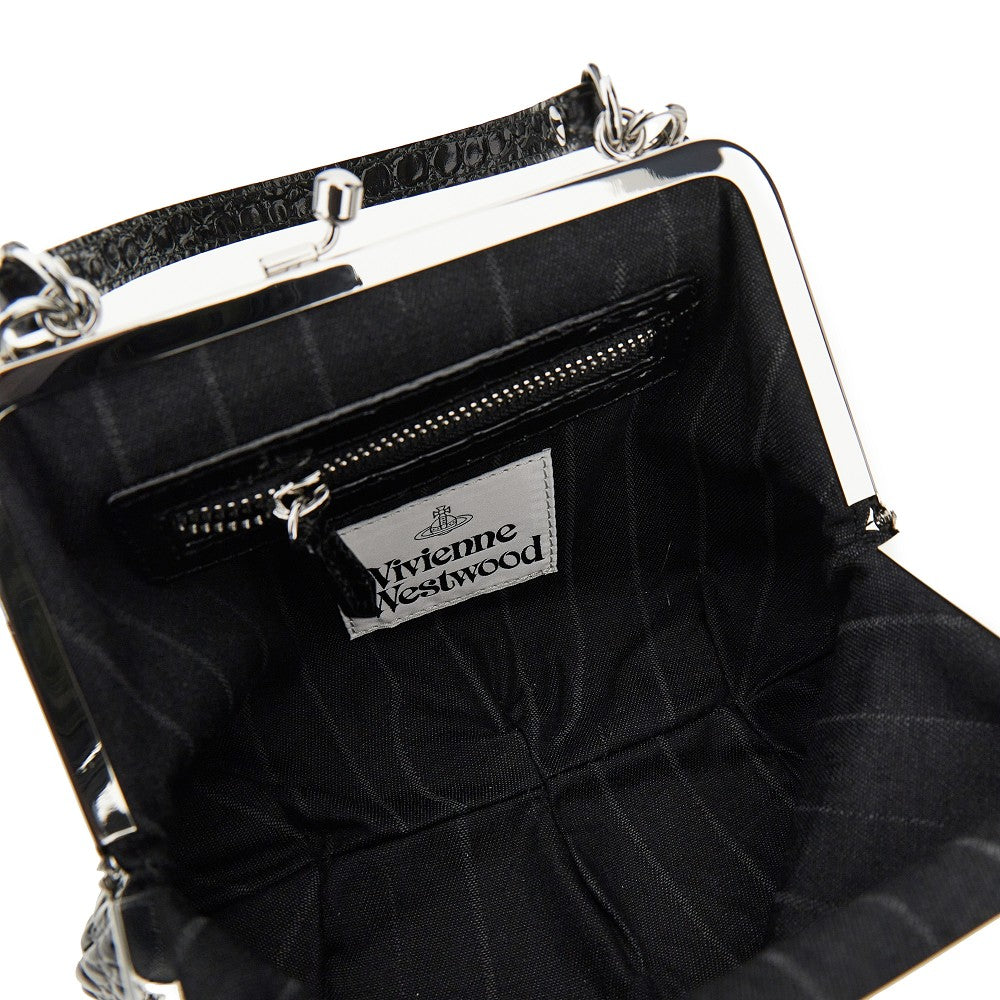 croco-print leather granny frame mini bag