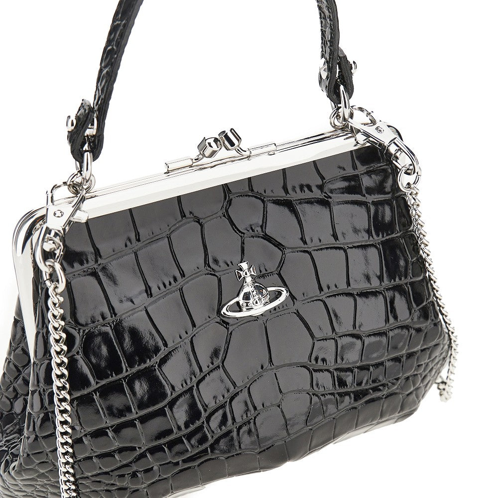 croco-print leather granny frame mini bag