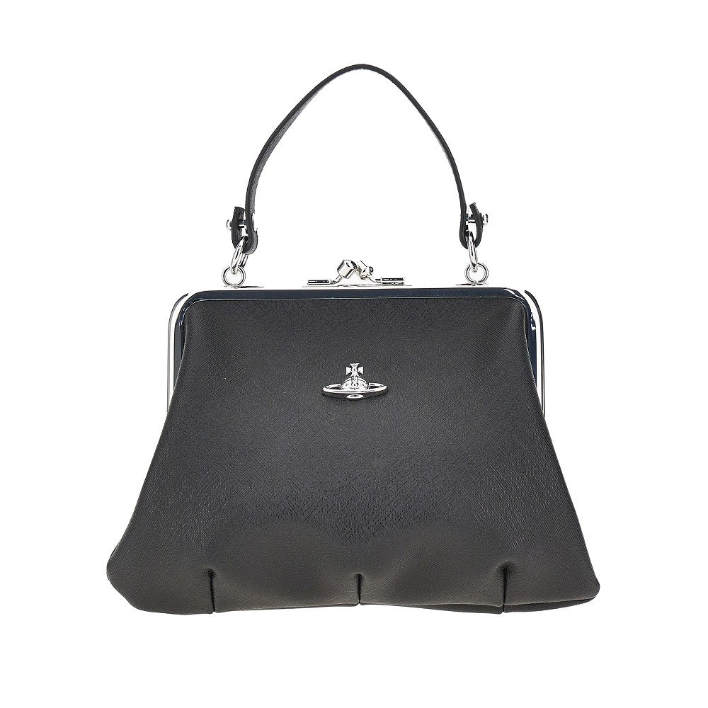 granny frame faux saffiano leather bag