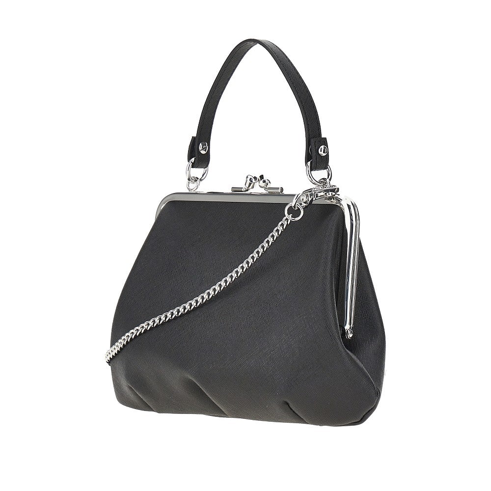 granny frame faux saffiano leather bag