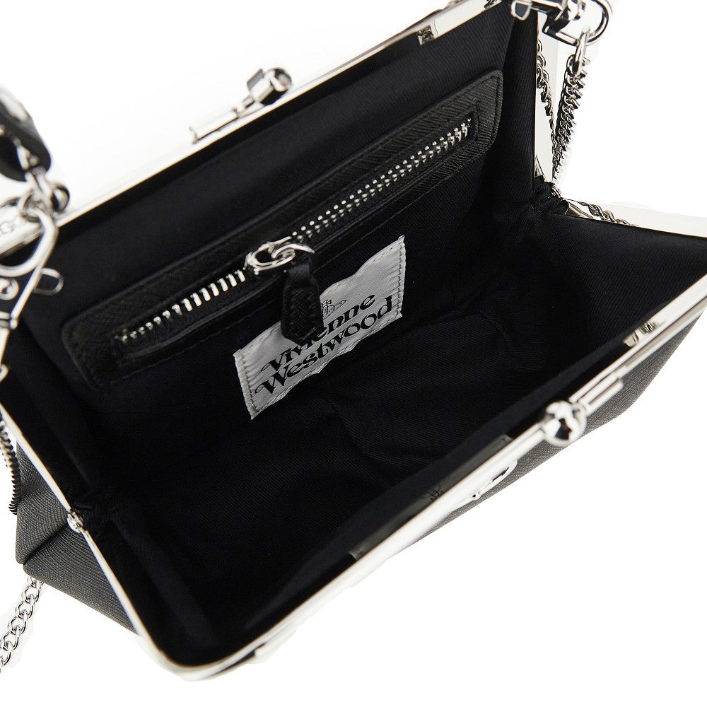 granny frame faux saffiano leather bag