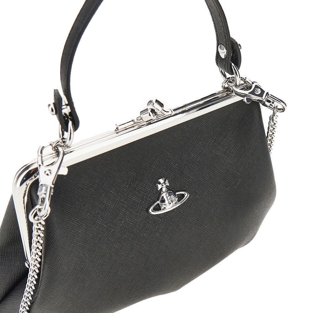 granny frame faux saffiano leather bag