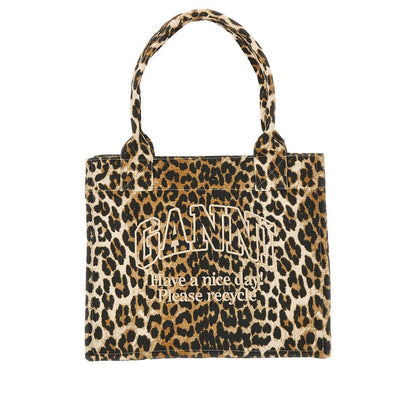 GANNI OS leopard canvas large tote bag