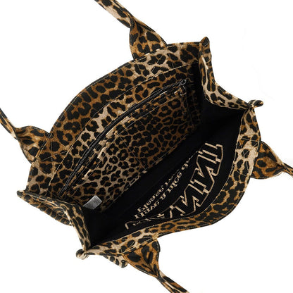 GANNI OS leopard canvas large tote bag