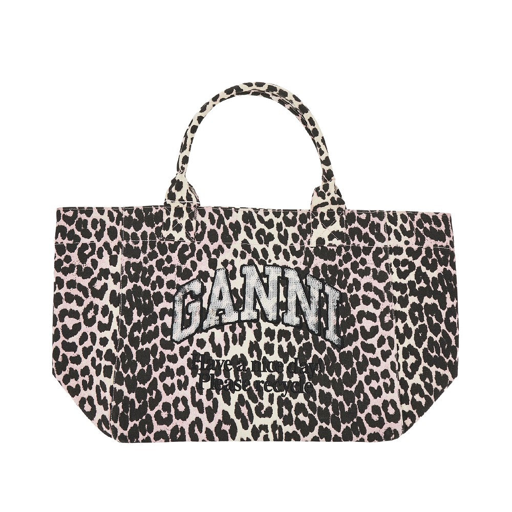 GANNI OS leopard-print canvas medium tote bag