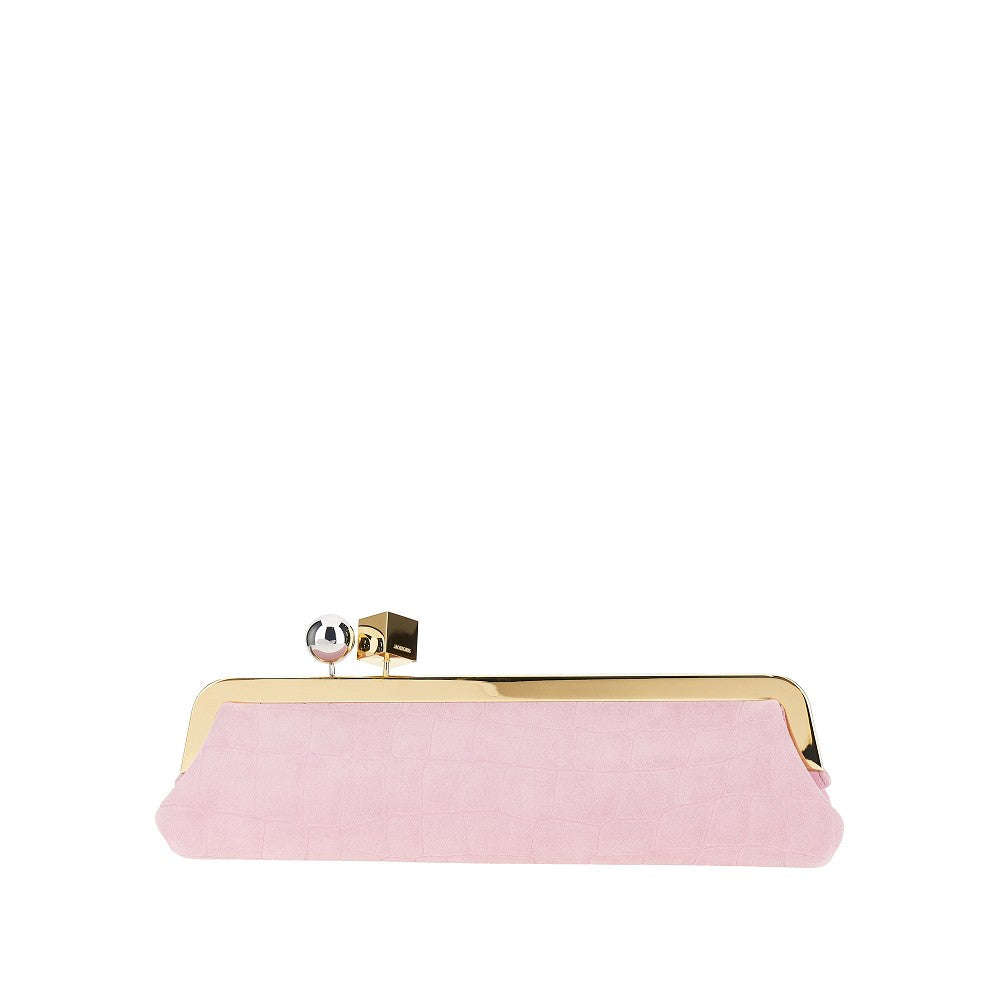 suede leather salon pouch with croco-effect