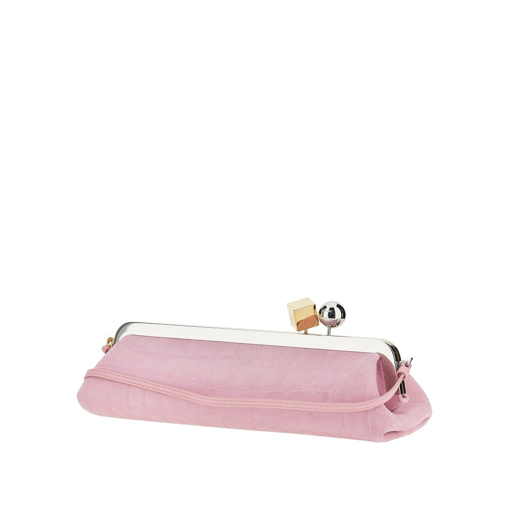 suede leather salon pouch with croco-effect