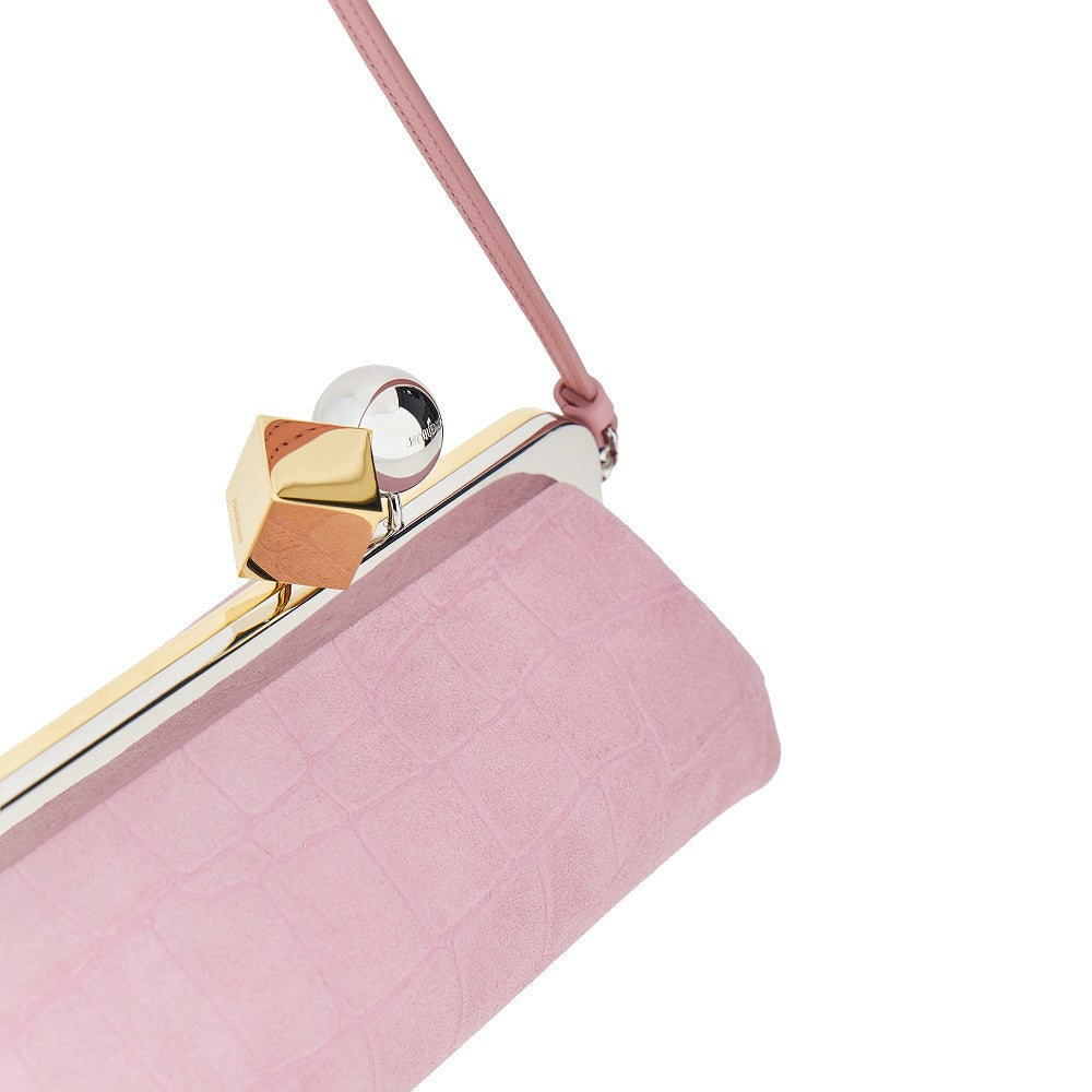 suede leather salon pouch with croco-effect
