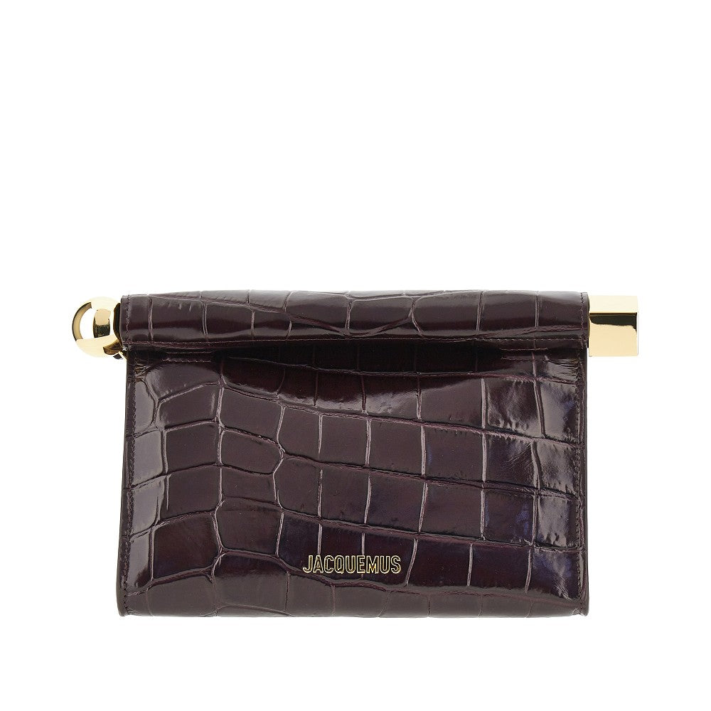rond carré croco-embossed leather clutch