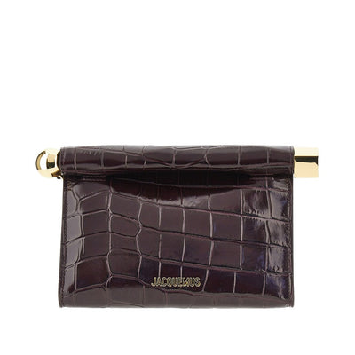 rond carré croco-embossed leather clutch