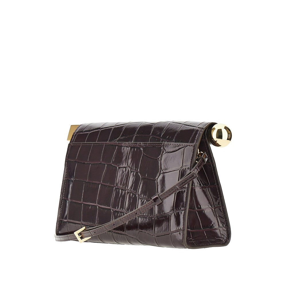 rond carré croco-embossed leather clutch