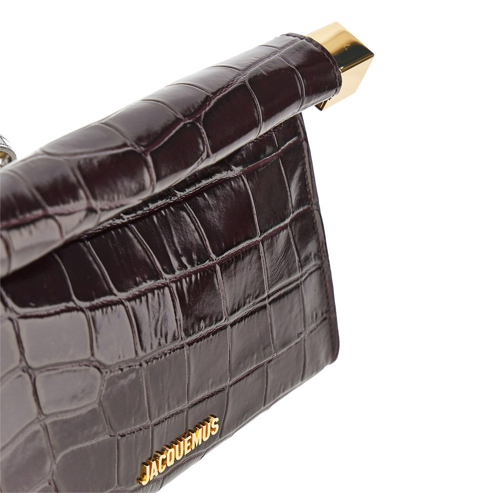rond carré croco-embossed leather clutch