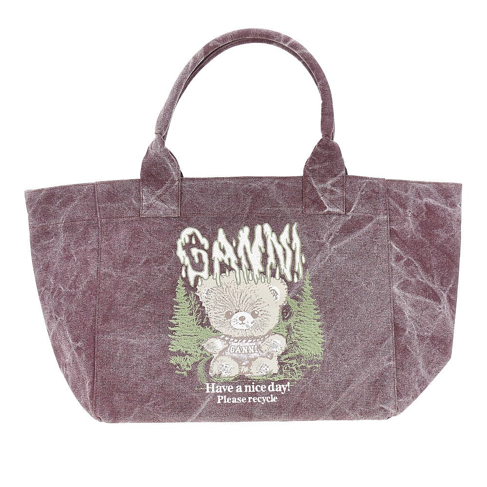 GANNI OS forest teddy large tote bag