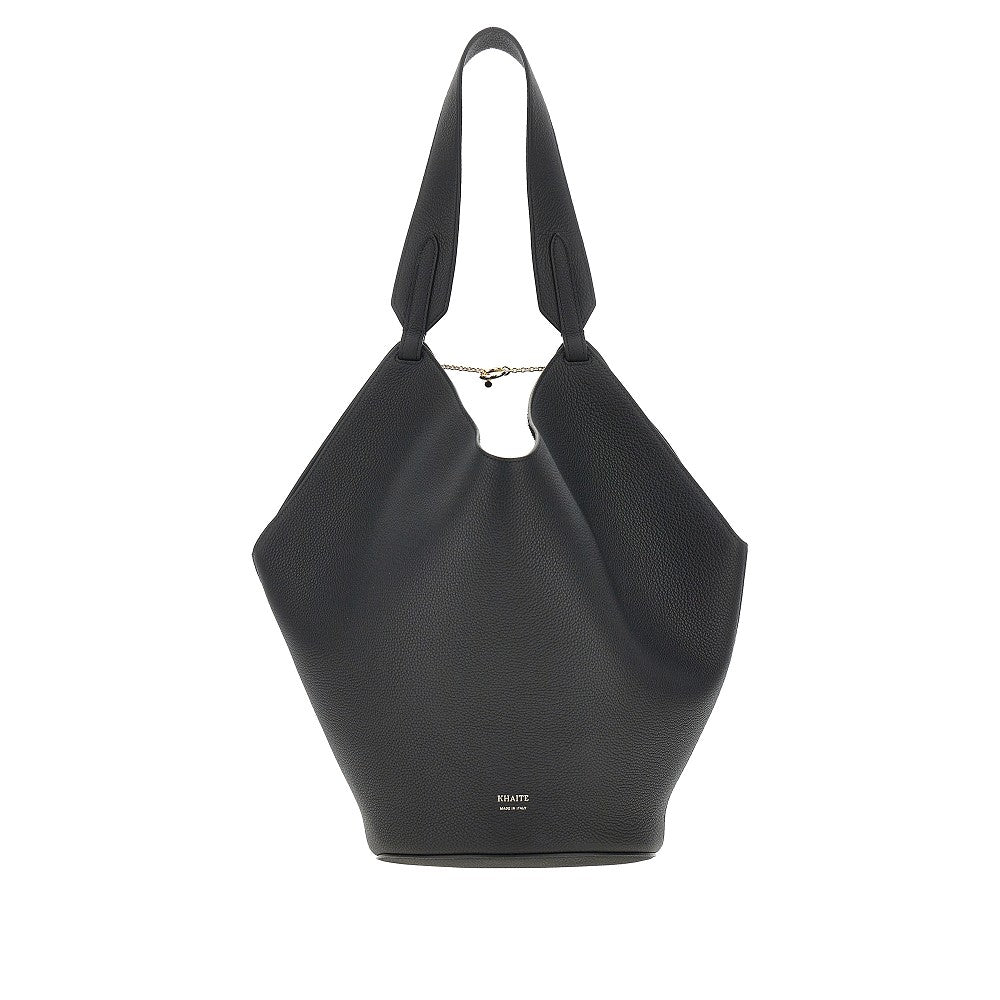small leather lotus tote bag