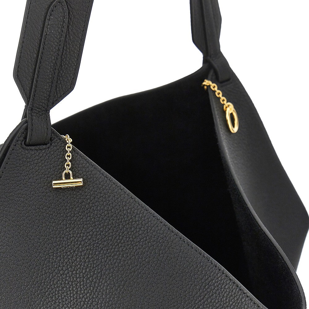 small leather lotus tote bag