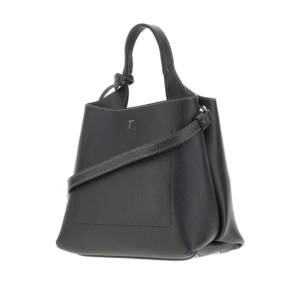 grained leather mini shopping bag