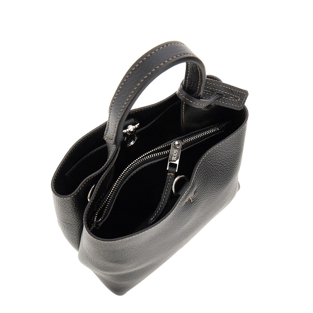 grained leather mini shopping bag
