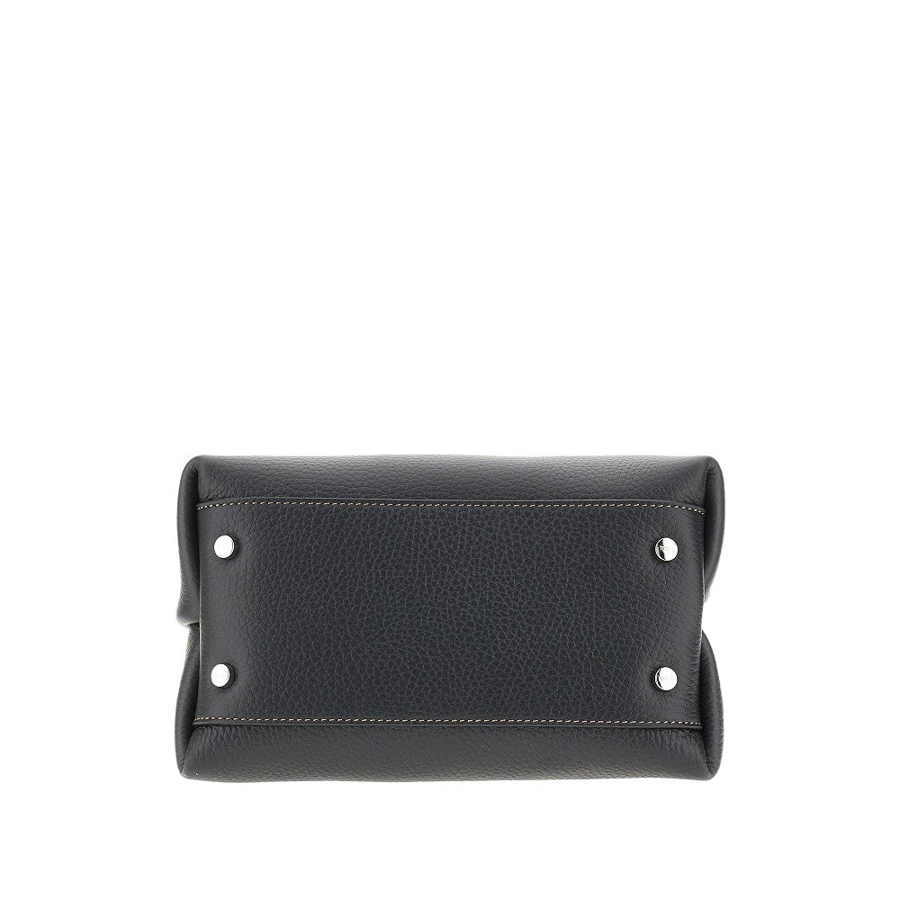 grained leather mini shopping bag