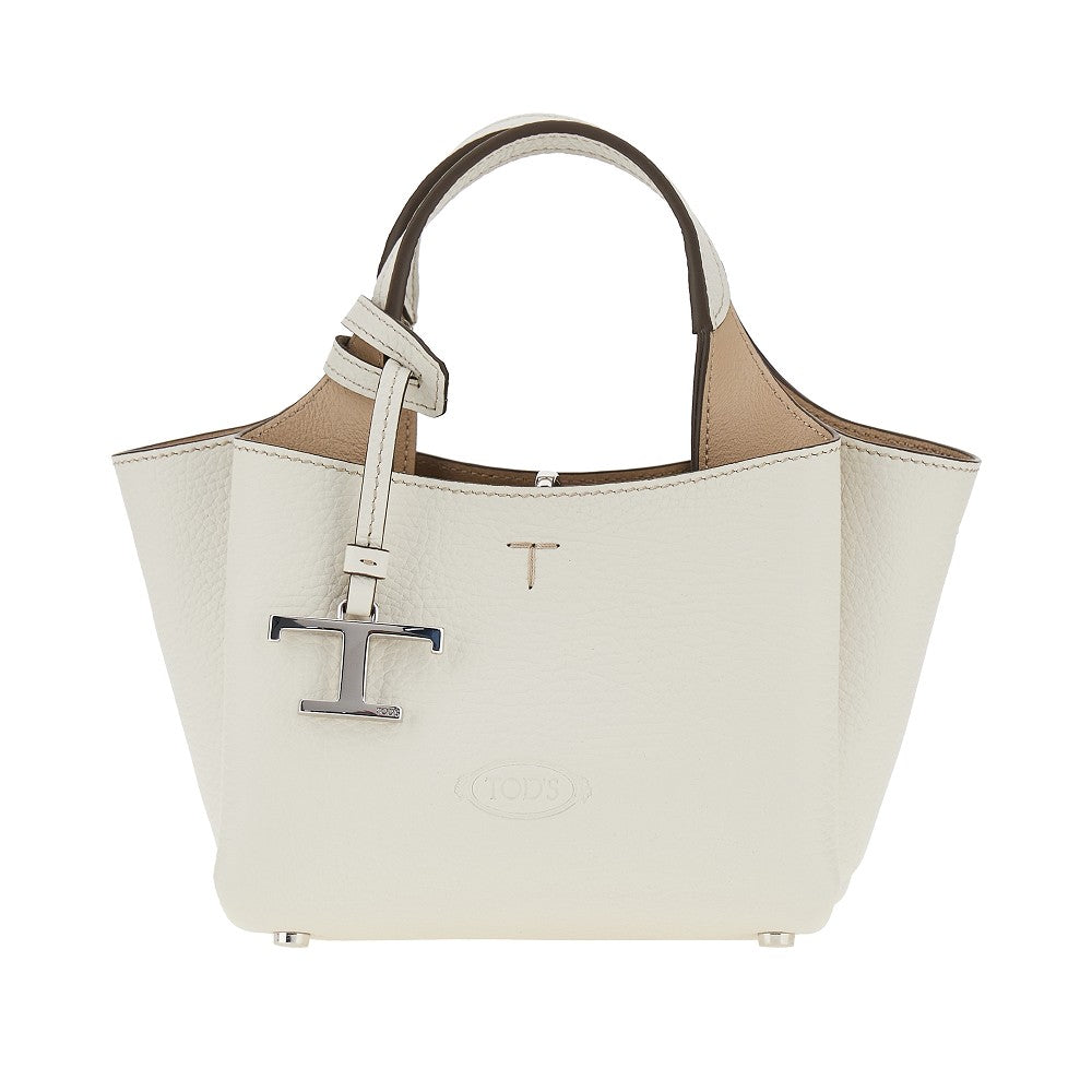 grained leather mini shopping bag