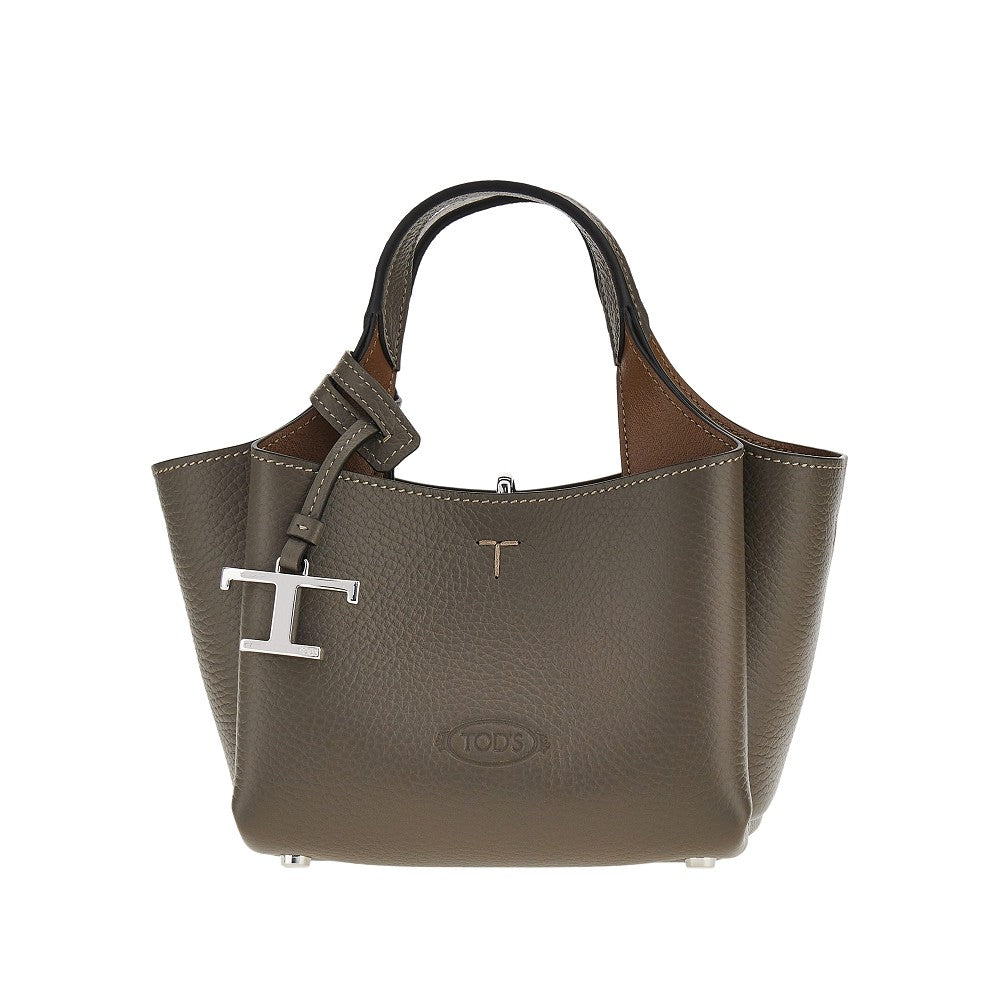 grained leather mini shopping bag