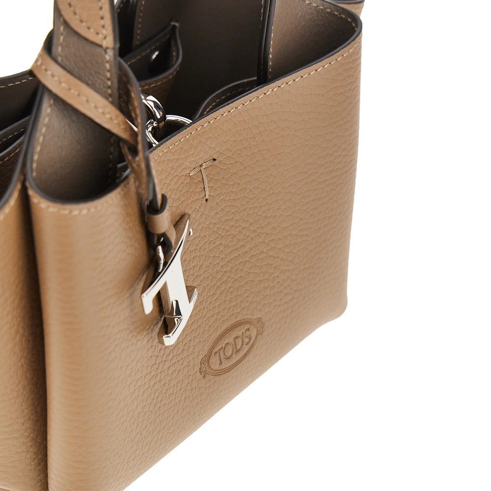 grained leather mini shopping bag