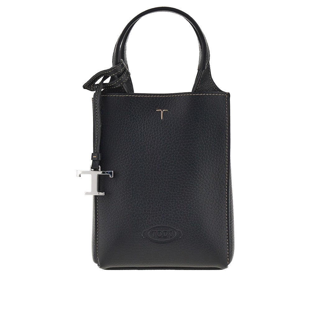 grained leather micro tote bag