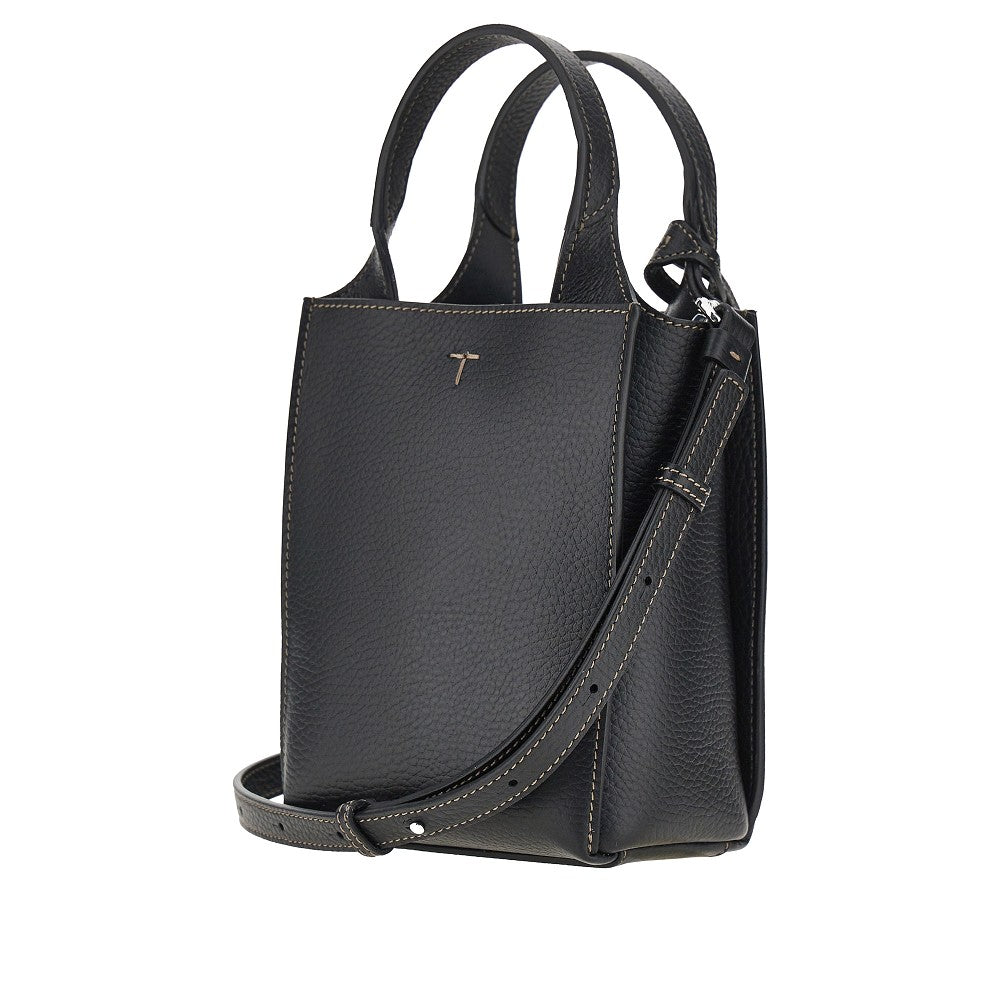 grained leather micro tote bag
