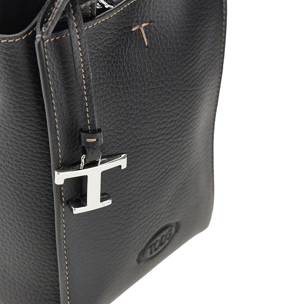 grained leather micro tote bag