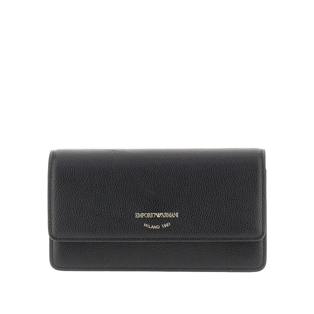 grained leather clutch with chain