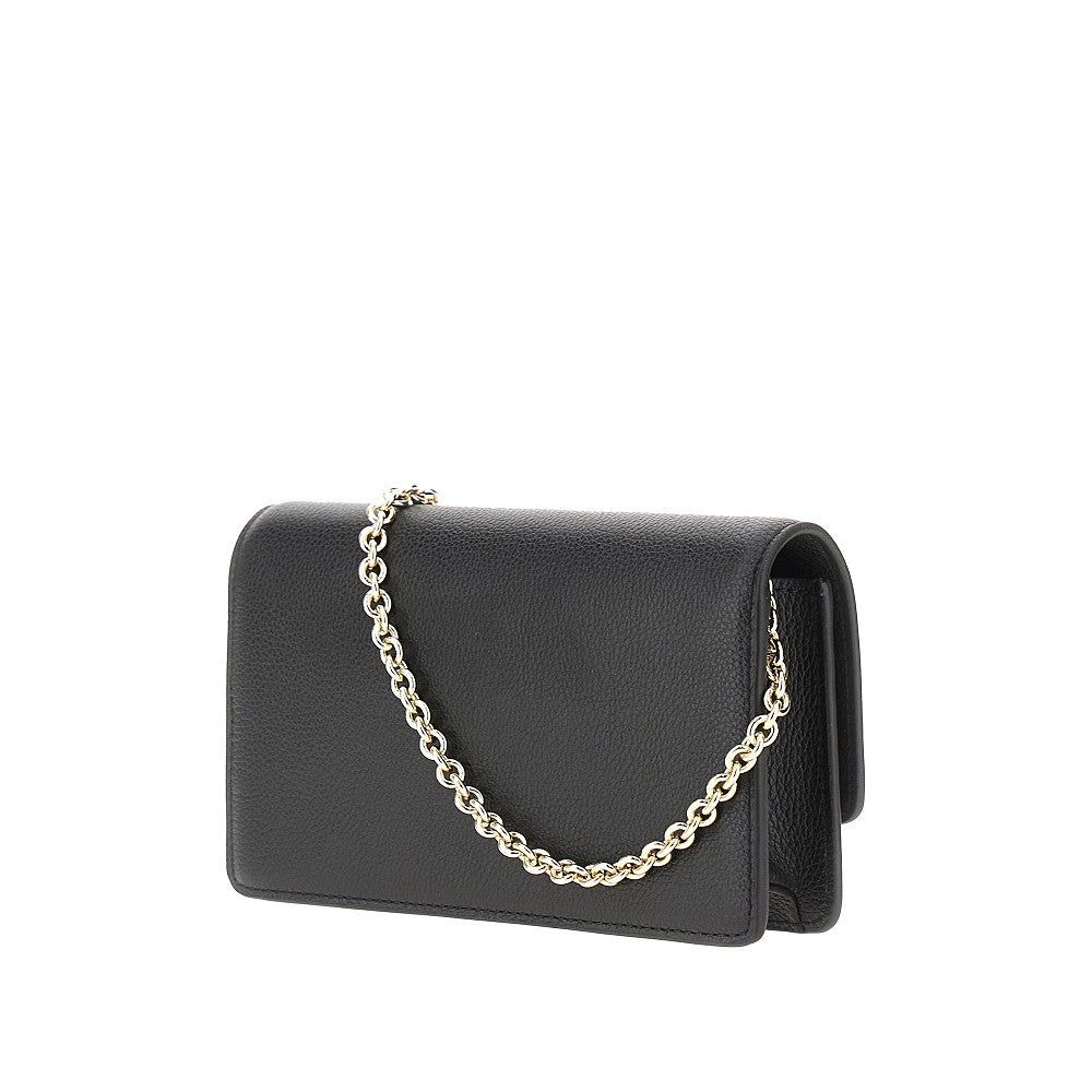 grained leather clutch with chain