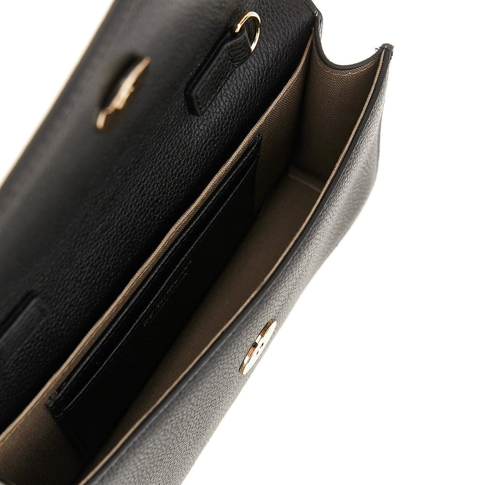 grained leather clutch with chain