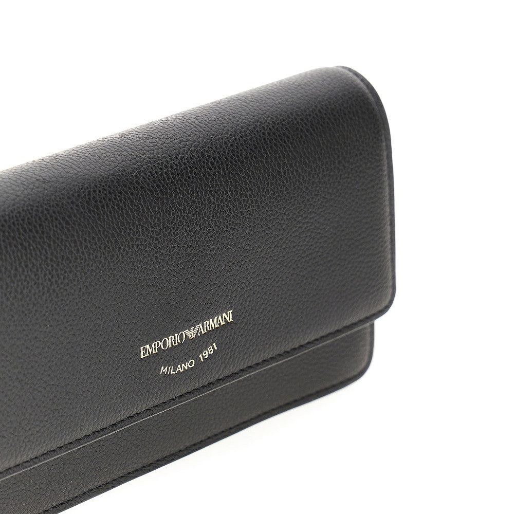 grained leather clutch with chain