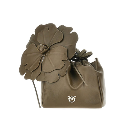 nappa leather bucket bag with flower