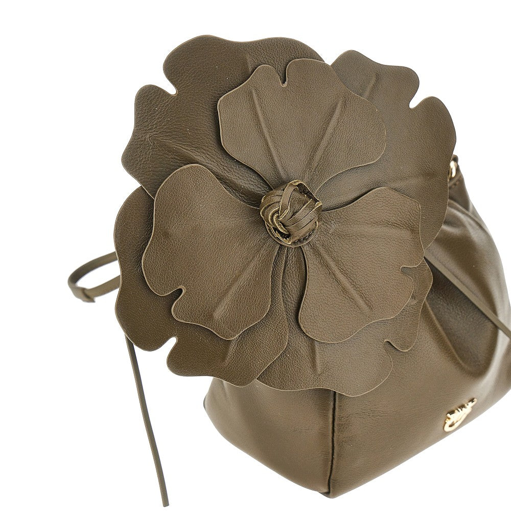 nappa leather bucket bag with flower