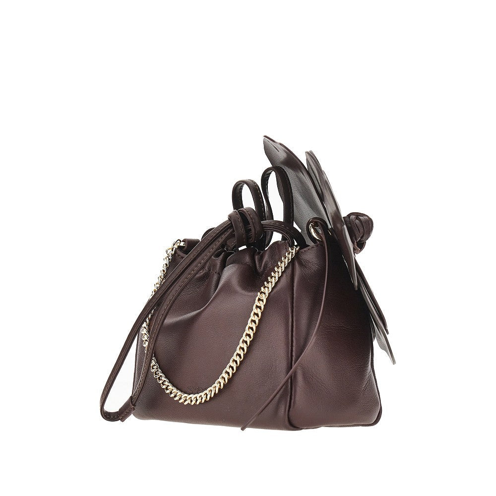 nappa leather bucket bag with flower