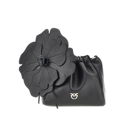 nappa leather bucket bag with flower