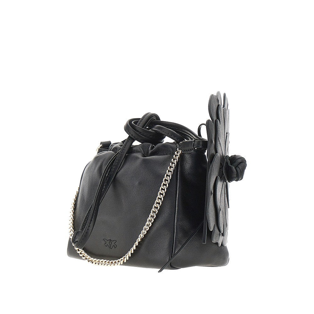 nappa leather bucket bag with flower
