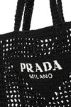 Logo Embroidered Crochet Raffia Tote