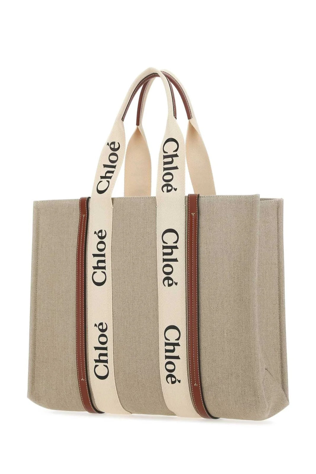 Woody Large Brown Leather Trimmed Canvas Tote