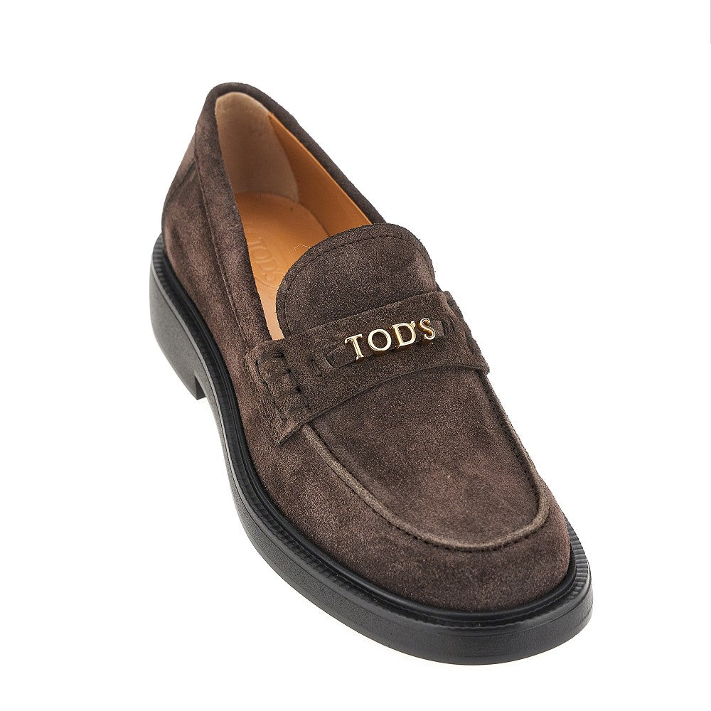 suede leather loafers with logo