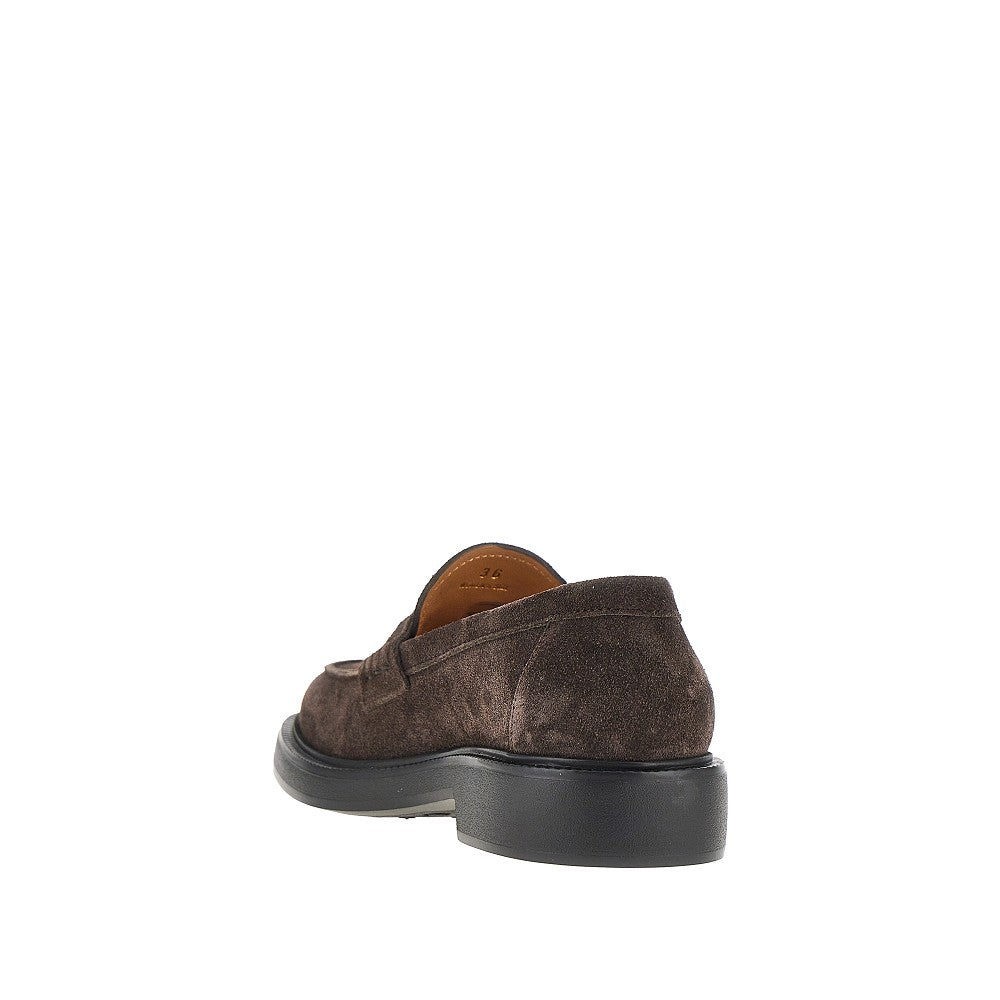 suede leather loafers with logo