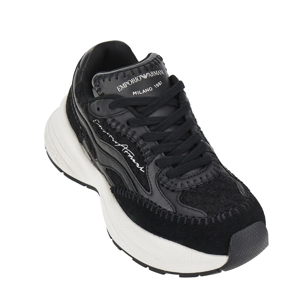 knitted sneakers with faux leather details