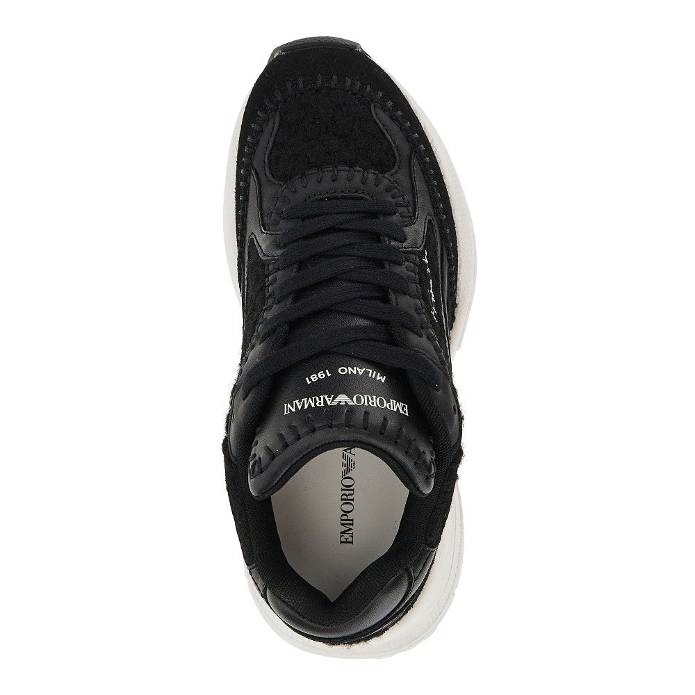 knitted sneakers with faux leather details