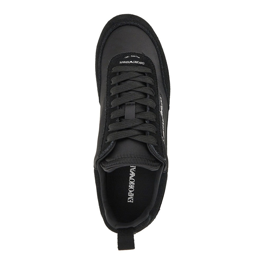 satin and suede leather sneakers