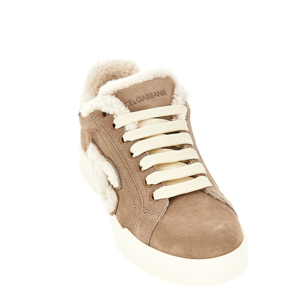DOLCE&amp;GABBANA 37 suede and shearling portofino sneakers