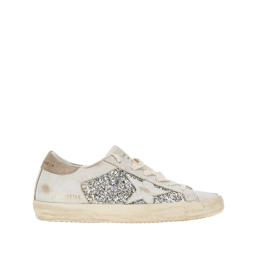 GOLDEN GOOSE 36 leather and glitter super-star sneakers