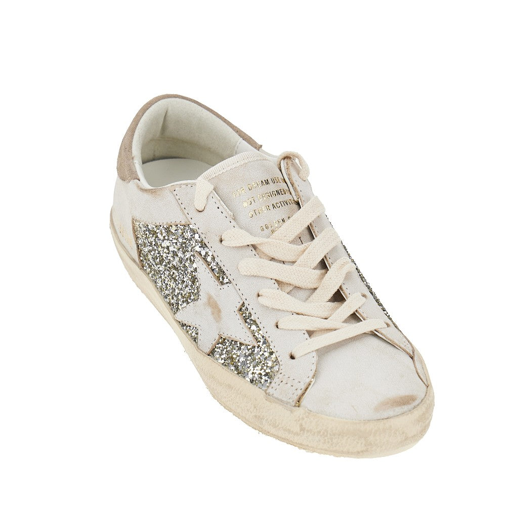 GOLDEN GOOSE 36 leather and glitter super-star sneakers